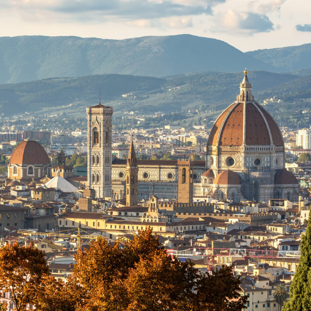 Historic Florence cityscape with mountains